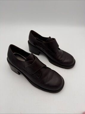 Vintage crazy horse Brown Leather ankle chunky boot shoe women 6.5M Y2K goth